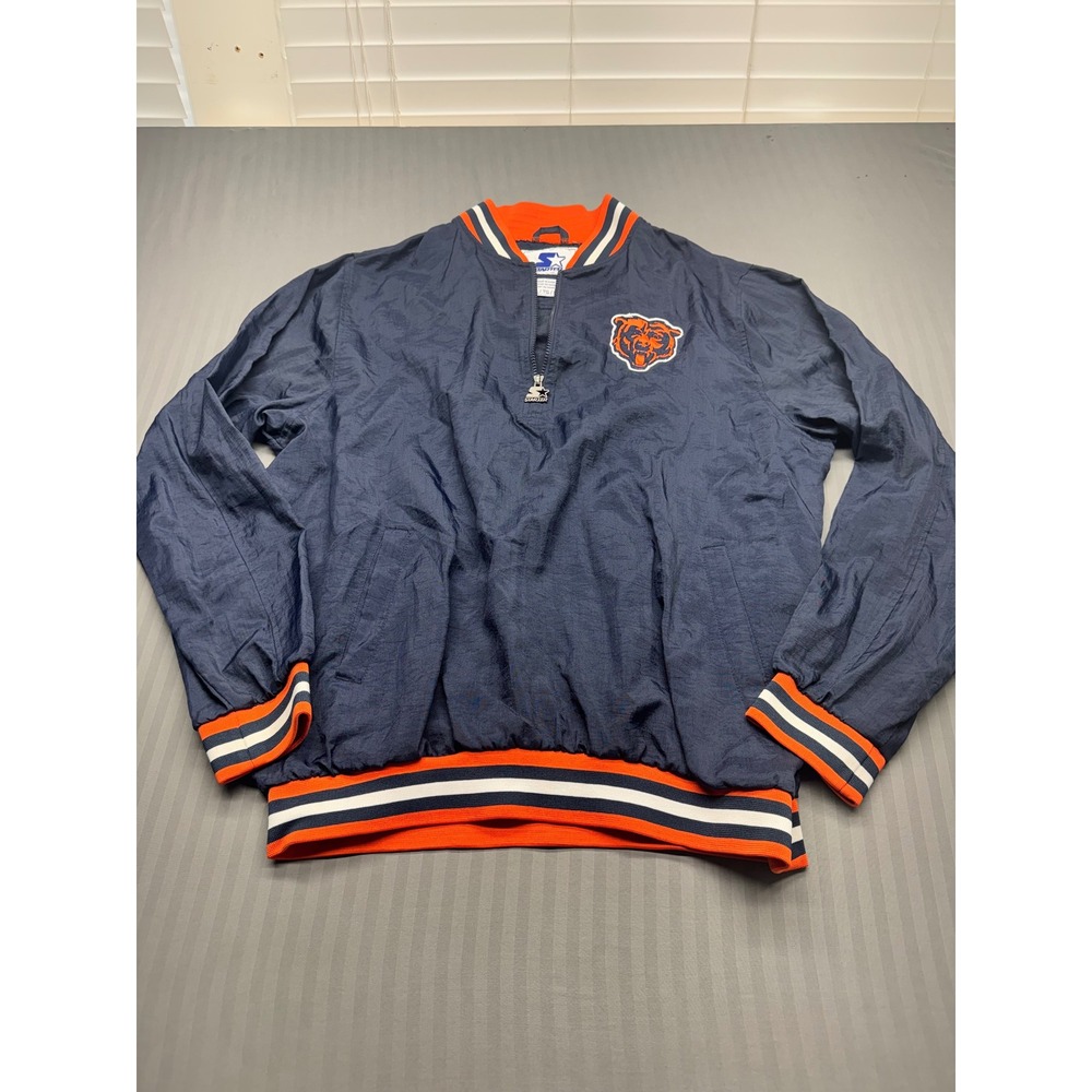 Vintage Chicago Bears Starter Quarter Zip Windbreaker Jacket Navy Blue Mens XL